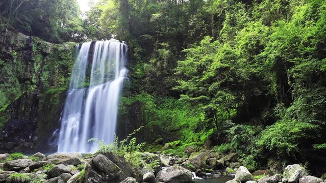 夏の桜滝　タイムラプス（ズームアウト）大分県日田市　Sakuradaki Falls in summer. Time lapse(zoom out). Ooita-ken Hita city.