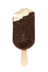 Bitten ice cream covered with dark chocolate