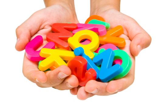 Child hands with color alphabet