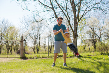 Fototapeta premium uncle and nephew in nature