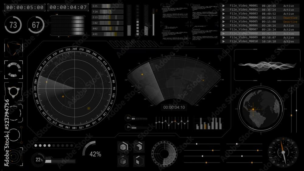 Poster motion graphic of sonar radar screen searching an object with futuristic head up display ( hud ui ) 