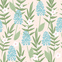Seamless pattern with cherry blossoms. Floral background for fabric, wrapping, textile, wallpaper, apparel. Vector illustration. - 523794709