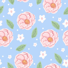 Seamless pattern with roses. Floral background for fabric, wrapping, textile, wallpaper, apparel. Vector illustration. - 523794738