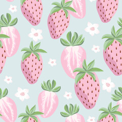 Seamless pattern with strawberries. Cute berry background for fabric, wrapping, textile, wallpaper, apparel. Vector illustration. - 523794752