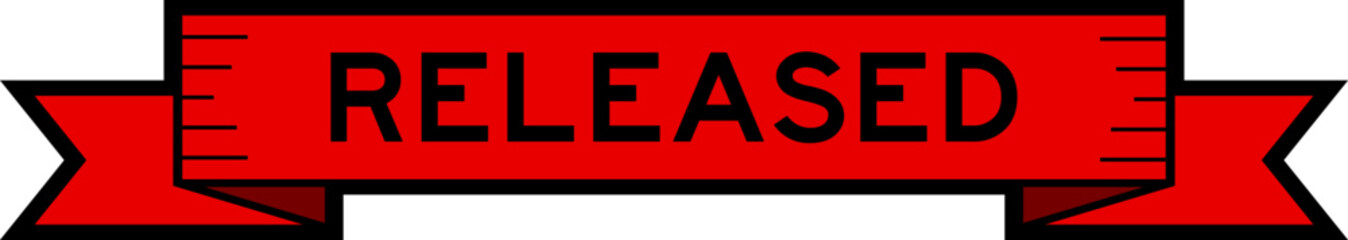 Obraz premium Red color ribbon label banner with word released on white background