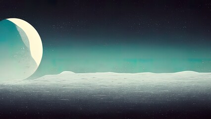 The moon, minimal, flat 2D vintage illustration. In space view of the moon. Flat minimalist art. Simple round moon floating in space. Ideal 4k wallpaper or background. 