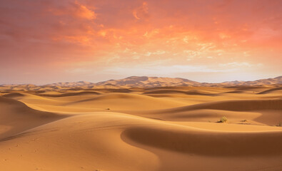 Obraz na płótnie Canvas Majestic beautiful scene of Merzouga dunes of Sahara desert Morocco