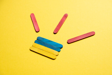 attention to Ukraine. Ukrainian flag on a yellow background