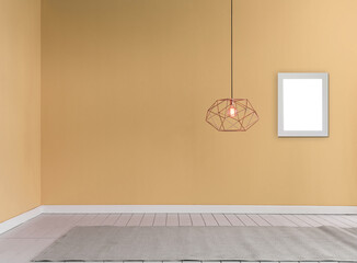 room wall lamp decoration with chair and frame style, colorful background, parquet floor.