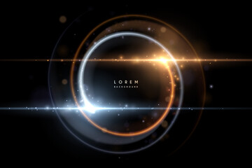Abstract gold and white circle light effect on black background