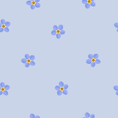 Forget-me-not vector pattern in blue tones in minimalism