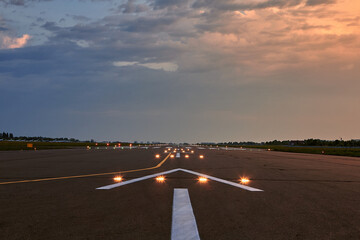 Runway. Airport Runway.Runway with lights