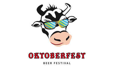 oktoberfest cool fun cow, wearing bavarian glasses, t-shirt, poster, banner