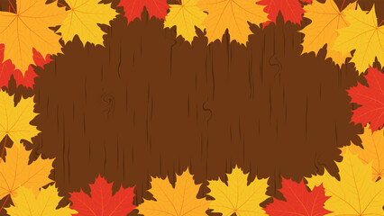 Wooden background with autumn maple leaves