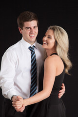 Romantic couple together with a smile