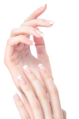 Beautiful female hands isolated on white background