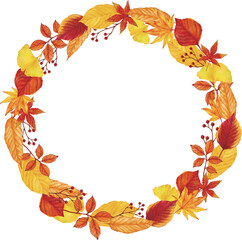 秋の鮮やか紅葉　リース　フレーム