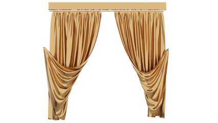 golden curtains on a white background,3d rendering