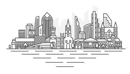 Oslo, Norway architecture line skyline illustration. Linear vector cityscape with famous landmarks, city sights, design icons. Landscape with editable strokes.