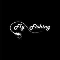 Fly fishing icon isolated on dark background