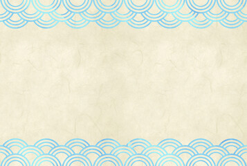 背景素材　水彩で描いた三重の青海波　青