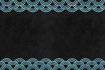 背景素材　水彩で描いた三重の青海波　青　黒