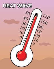 heat wave, thermometer and skyline background, vector illustration 
