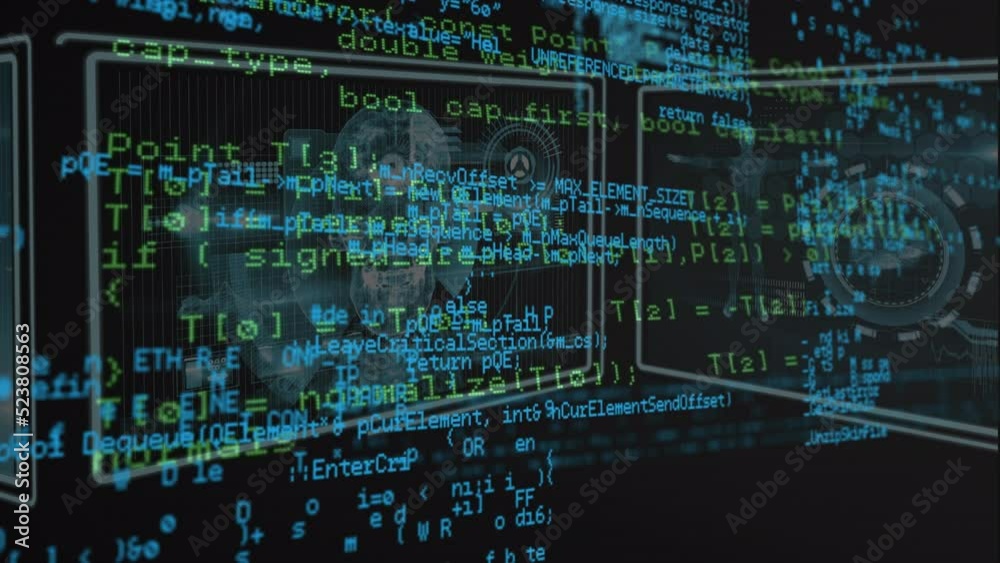 Poster animation of data processing over digital screens with diverse data in digital space