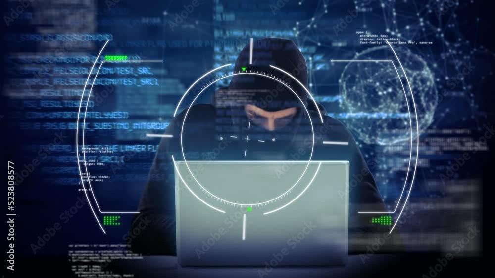 Poster animation of scope scanning and data processing over man using tablet