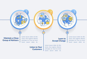 Ways to identify trends circle infographic template. Stock market. Data visualization with 3 steps. Editable timeline info chart. Workflow layout with line icons. Lato-Bold, Regular fonts used