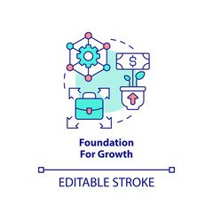 Foundation for growth concept icon. Startup needs consulting service abstract idea thin line illustration. Expand business. Isolated outline drawing. Editable stroke. Arial, Myriad Pro-Bold fonts used