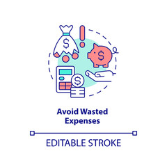 Avoid wasted expenses concept icon. Startup consulting sphere abstract idea thin line illustration. Wasteful spending. Isolated outline drawing. Editable stroke. Arial, Myriad Pro-Bold fonts used