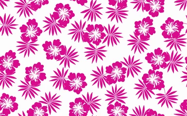 Fotobehang Tropische Bladeren Seamless floral pattern based on traditional folk art ornaments. Colorful flowers on color background. Scandinavian style. Sweden nordic style. Vector illustration. Simple minimalistic pattern  © Alla