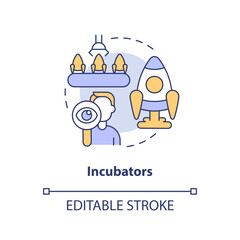 Incubators concept icon. Collaborative startup support type abstract idea thin line illustration. Mass production. Isolated outline drawing. Editable stroke. Arial, Myriad Pro-Bold fonts used