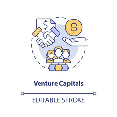 Venture capitals concept icon. New business sponsorship type abstract idea thin line illustration. Long-term investments. Isolated outline drawing. Editable stroke. Arial, Myriad Pro-Bold fonts used