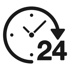 Time or Clock icon. 24 hours or Twenty four hour illustration
