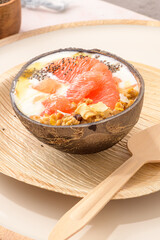 Yogurt with grapefruit, granola, chia and honey