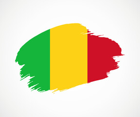 Abstract creative painted grunge brush flag of Mali country with background