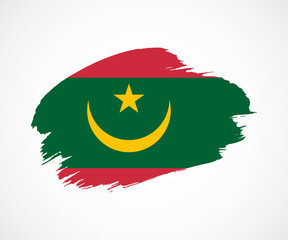 Abstract creative painted grunge brush flag of Mauritania country with background