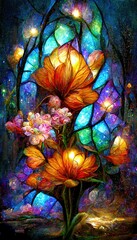 Colorful multicolored bright picture. Painted bright butterfly and flowers. Abstract colorful background.