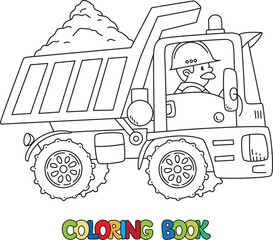 Construction worker in a dump truck. Coloring book - 523810705