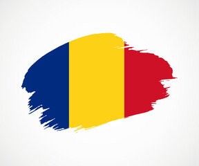 Obraz premium Abstract creative painted grunge brush flag of Romania country with background