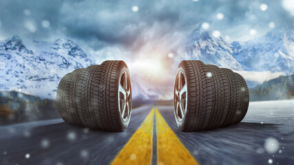 Car tires with a great profile in the car repair shop