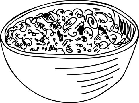 recommend clip art: A plate of porridge. Vector black-and-white hand-drawn illustration. Clipart, template, icon, sketch, design, layout.