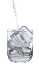 pour water in glass with ice  isolated on white background clipping path