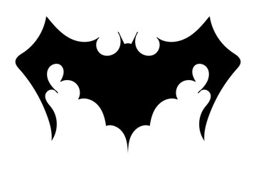 Bat icon. Black flat silhouette of bat. Vector illustration isolated on white background.