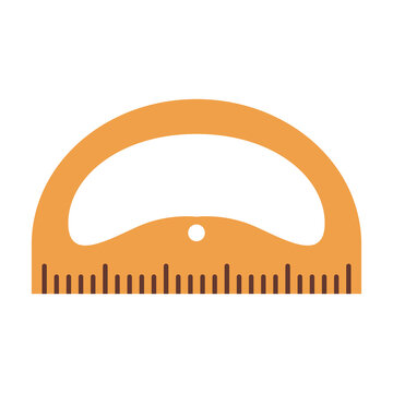 Wooden protractor ruler. Tilt angle meter. Vector flat illustration.Scale measuring ruler.circular protractor.School geometry protractor.Isolated on white background.