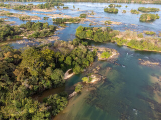 Brazil nature in long river surrounded by forest and river islands, Tocantins 
