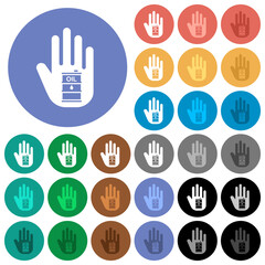 Hand shaped crude oil sanction sign solid round flat multi colored icons