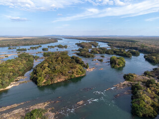 Brazil nature in long river surrounded by forest and river islands, Tocantins 